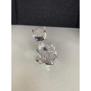 Elegant Cat Crystal Clear Sitting Figurine Unmarked Art Glass Trinket 2”  W2222t